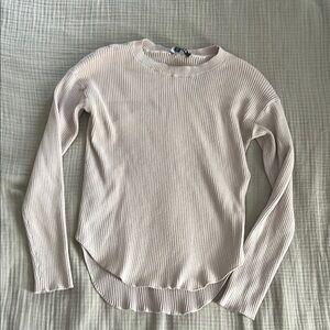 Cream Ribbed Long Sleeve Top